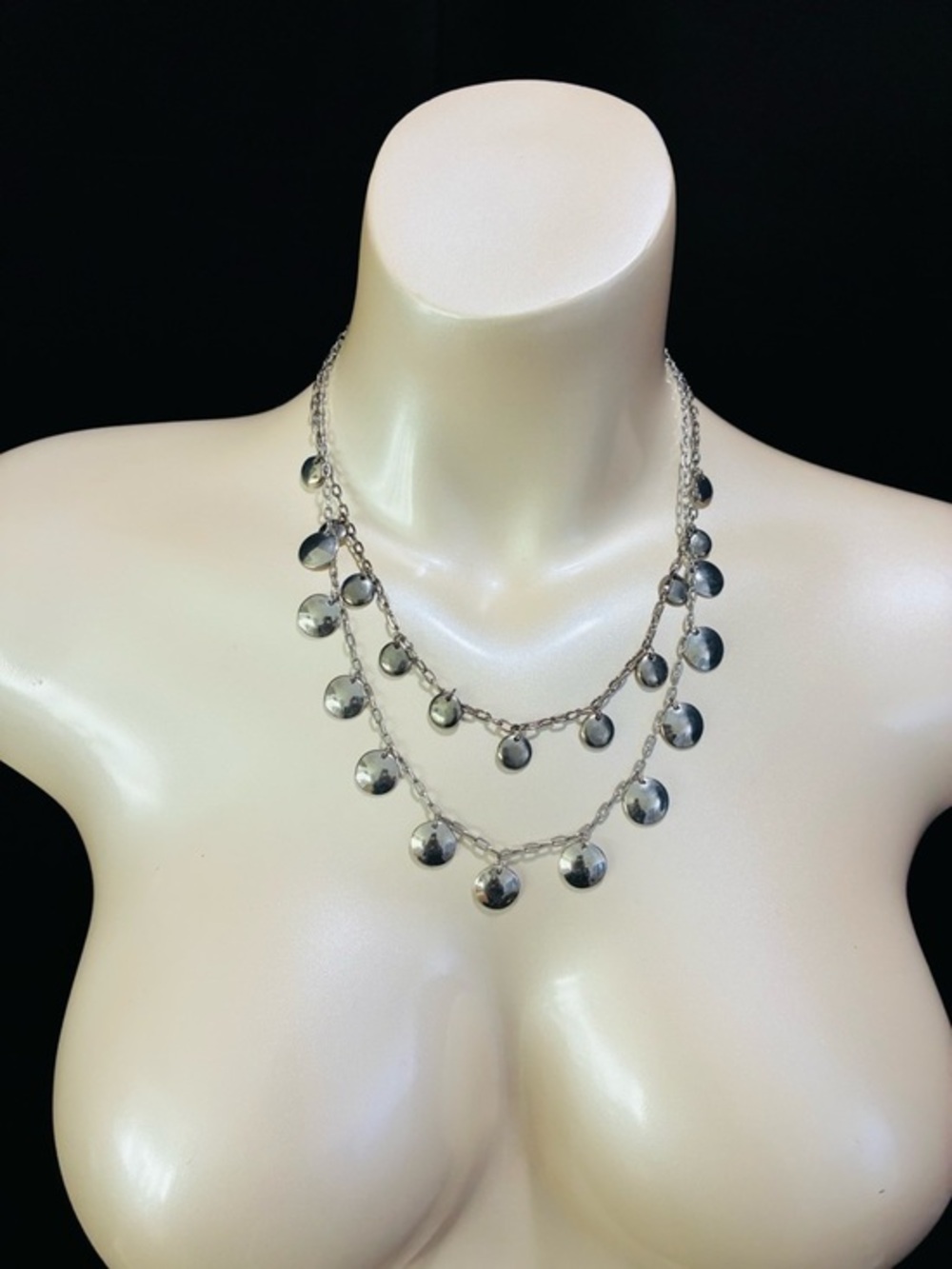 Talbots Silver Double-Layer Disc Charm Necklace